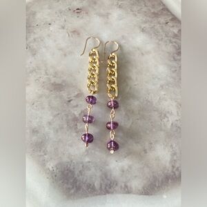✨Handmade Chunky Gold Tone Chain & Purple Czech Glass Beaded Earrings